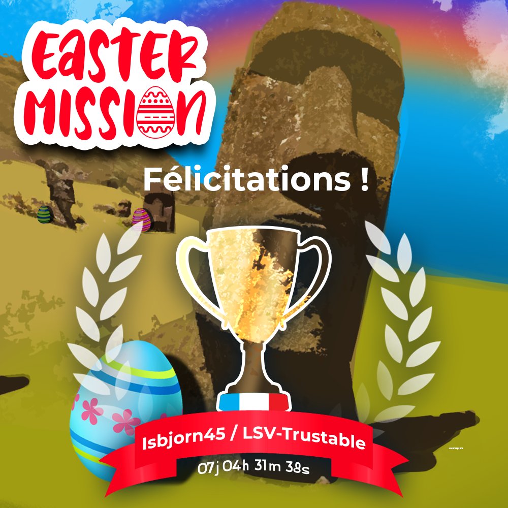 Félicitations à Isbjorn45 / LSV-Trustable pour cette superbe victoire dans la Easter Mission ! 🏆 Un eSailor qui rejoint l'Île de Pâques en un peu moins de 08 jours en mer 👏 🥈 MySky – PVe termine en 2ème position et une belle 3ème place 🥉 pour Philou d’Antibes ~ Team Nap !