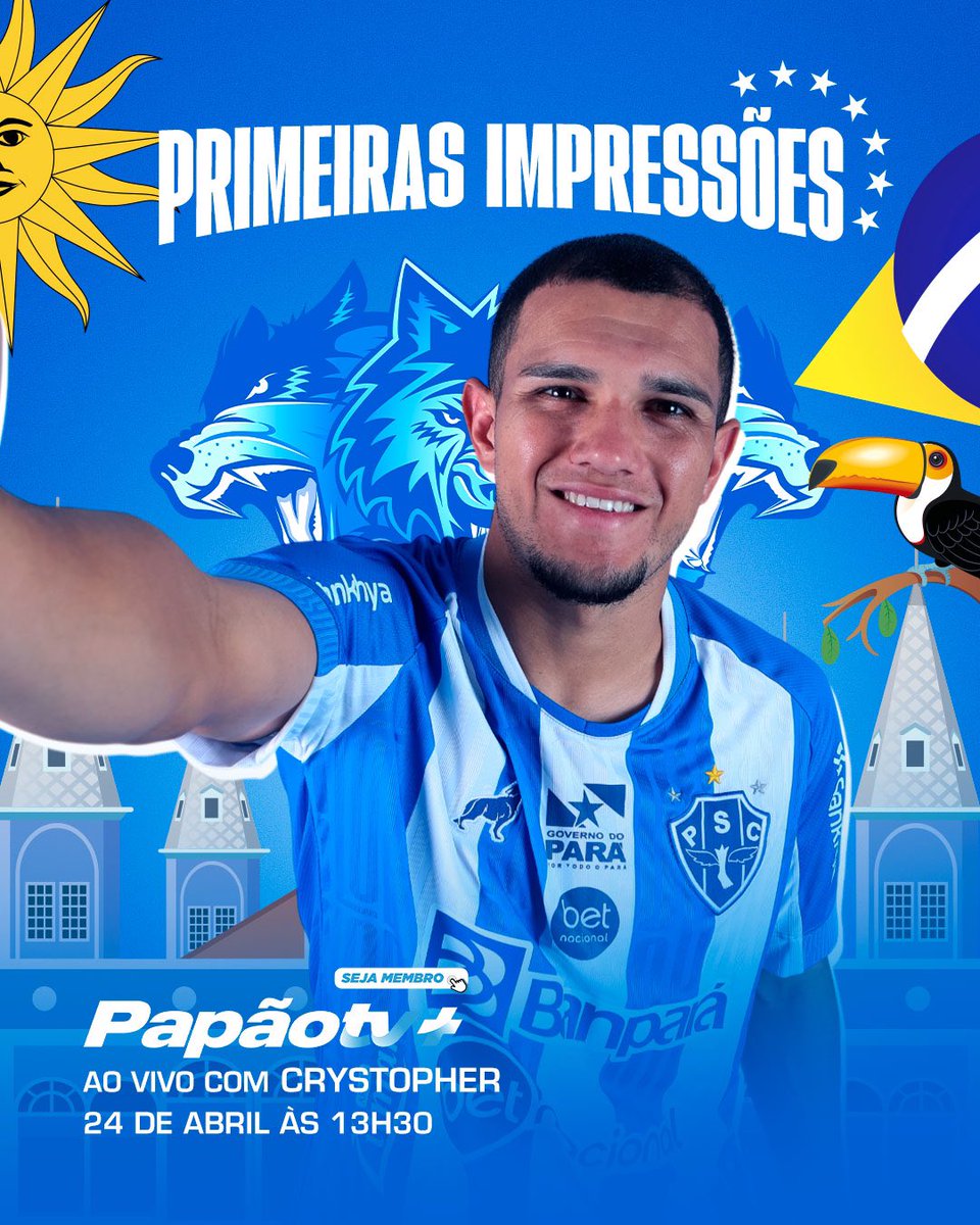 Fala, Fiel! Hoje tem Primeiras Impressões, quadro novo na PapãoTV+ ✅🤩 O meia Crystopher estará ao vivo para conversar com a torcida bicolor sobre os primeiros contatos com Belém e o Papão! ⚪️🔵 Seja membro por apenas R$7,99/mês e participe do bate-papo ao vivo no canal