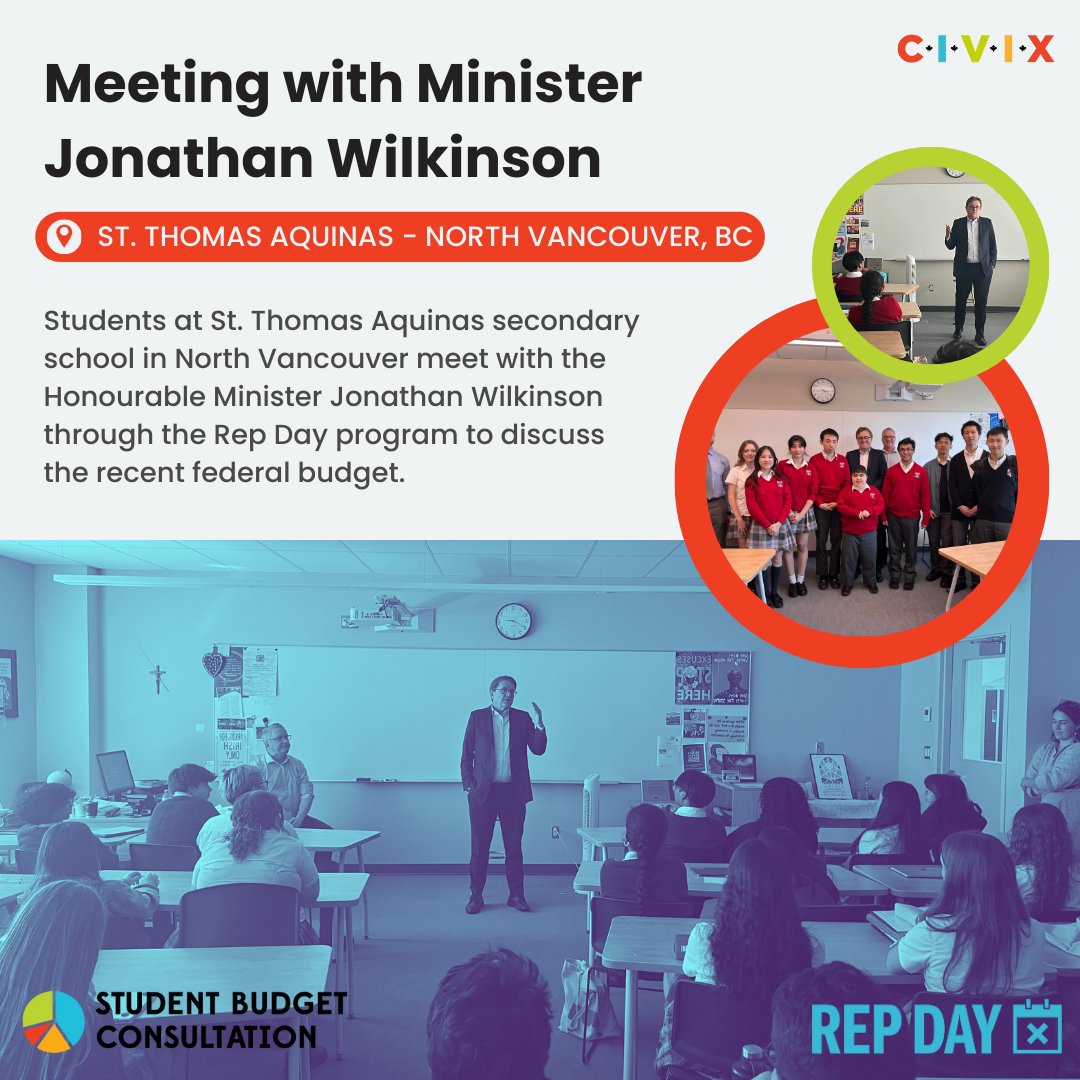 Students from St. Thomas Aquinas Secondary had a great #RepDay meeting with Minister Jonathan Wilkinson, where they asked questions & discussed the results of the #StudentBudgetConsultation just days after the release of the 2024 federal budget. Thank you for participating!