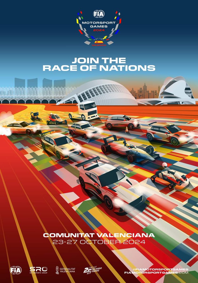 Join the Race of Nations! As we mark six months to go until the 2024 FIA Motorsport Games - check out the official poster for the event to be held in Valencia, Spain this October! 
-
#FIAMotorsportGames