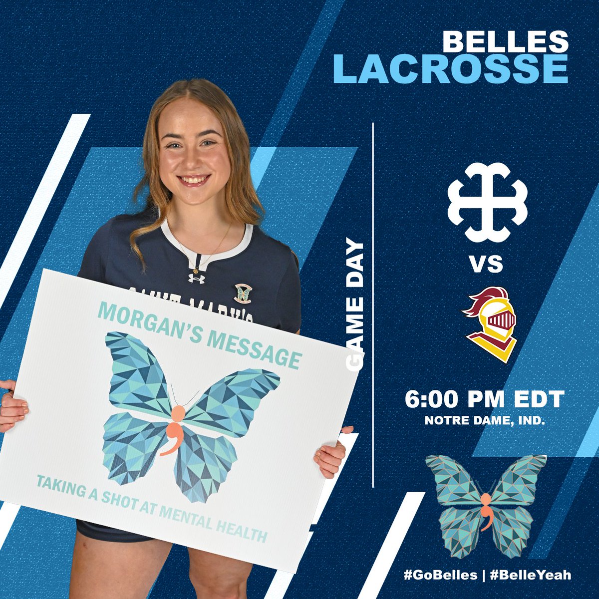 TWO @MorgansMessage dedication game days! Lacrosse hosts Calvin at 6pm, and we'll be continuing the conversation about mental health! 📊 - belles.saintmarys.edu/sports/wlax/20… 📺 - youtube.com/watch?v=u0noq_… #GoBelles | #BelleYeah
