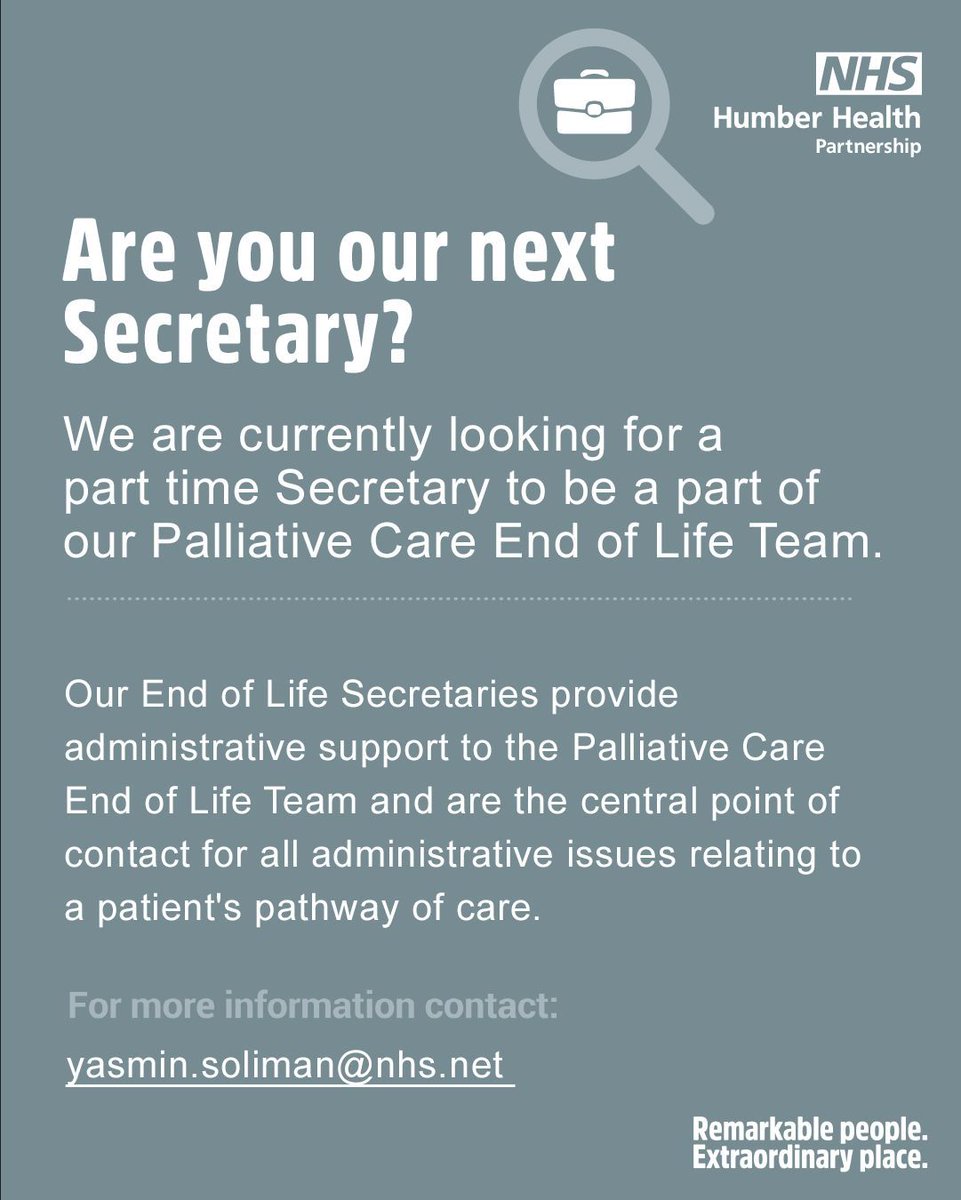 We are currently looking for our next Secretary to join the Palliative Care End of Life Team. Sound interesting and want to know more, see details here: buff.ly/3xWhsis