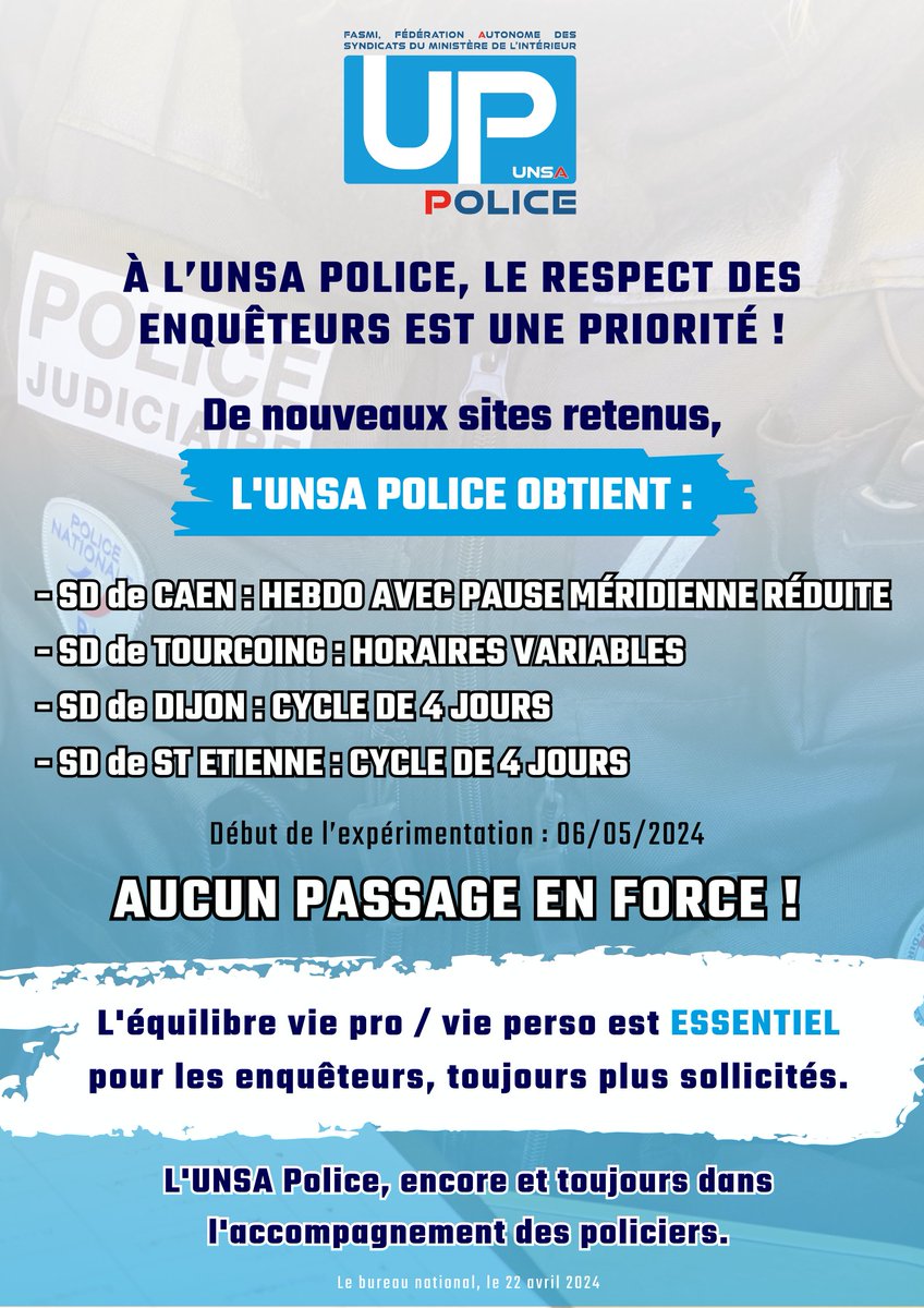 UNSAPOLICE's tweet photo. [ #DNPJ ] : Le respect des enquêteurs, une priorité pour l'UNSA Police ! AUCUN PASSAGE EN FORCE ! https://t.co/NpLpzqrGza