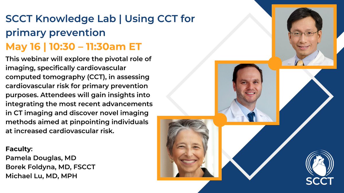 Free SCCT Knowledge Lab | Using CCT for primary prevention | May 16 Learn how CCT can revolutionize primary prevention with cutting-edge imaging techniques. Register: ow.ly/TlbC50QX3yk