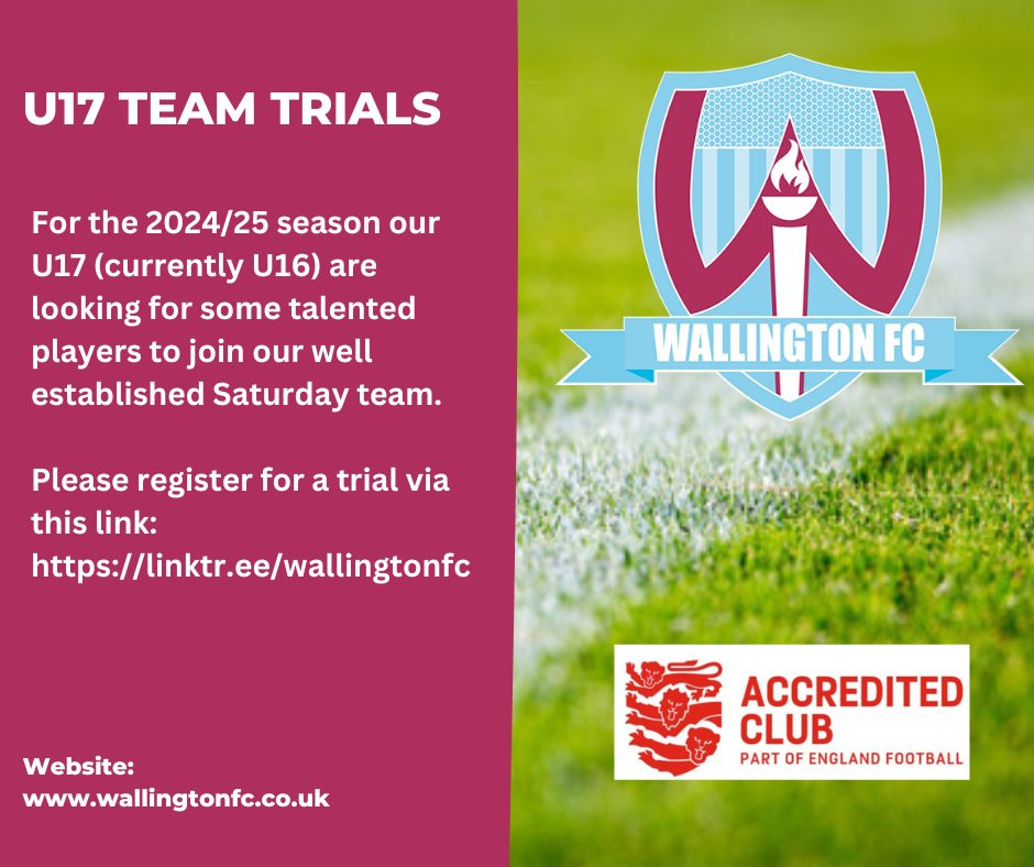 Wallington_FC's tweet photo. U17 team trial registration https://t.co/xyFoafSWlT

#wallington #carshalton #sutton #croydon #trials #grassrootsfootball https://t.co/V6c3KgLayP