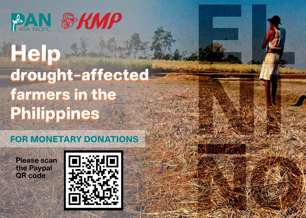 PANAP is calling for donations to aid in the relief of farmers and rural communities across the Philippines where our partner @kmp_phl  is actively involved. You may send monetary donations via Paypal:

Link
paypal.me/peasantph

QR code in photo👇

#NoLandNoLife