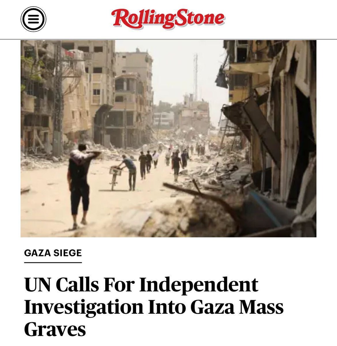 The United Nations is calling for an “independent, effective and transparent ” investigation into the discovery of mass graves at two major hospitals in Gaza following the withdrawal of Israeli troops from the occupied medical complexes.

More: rollingstone.com/politics/polit…