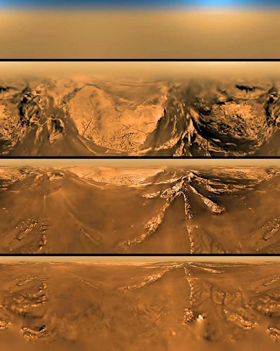 These photos of Saturn's moon Titan were taken by the Huygens probe in 2005. They were taken during its atmospheric descent, and one was taken on the surface. Titan is considered to be the most Earth-like planet in the solar system, with features that resemble our own planet:…