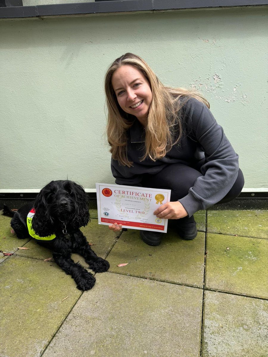Huge congratulations to Dog A.I.D. partnership Illinca and Blu for passing their Level 2 assessment this week! Thank you both for your incredible hard work and commitment on the programme #teamwork #assistancedogs #partnership