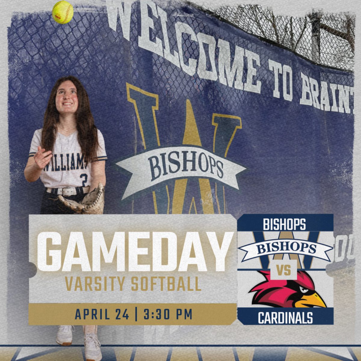 SOFTBALL: The Bishops take on the Cardinals today at Flaherty Field in a CCL showdown! First pitch is 3:30 pm! #rollbills @bishopssoftball