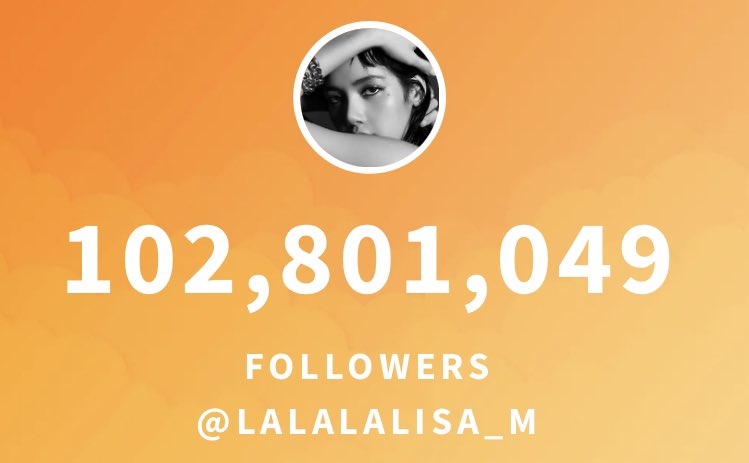 #LISA (@.lalalalisa_m) has now surpassed 102.8M followers on @instagram:

🔗 instagram.com/lalalalisa_m?i…

@wearelloud @RCARecords 
#블랙핑크리사 블랙핑크 리사 
#LALISA #MONEY #LOUD