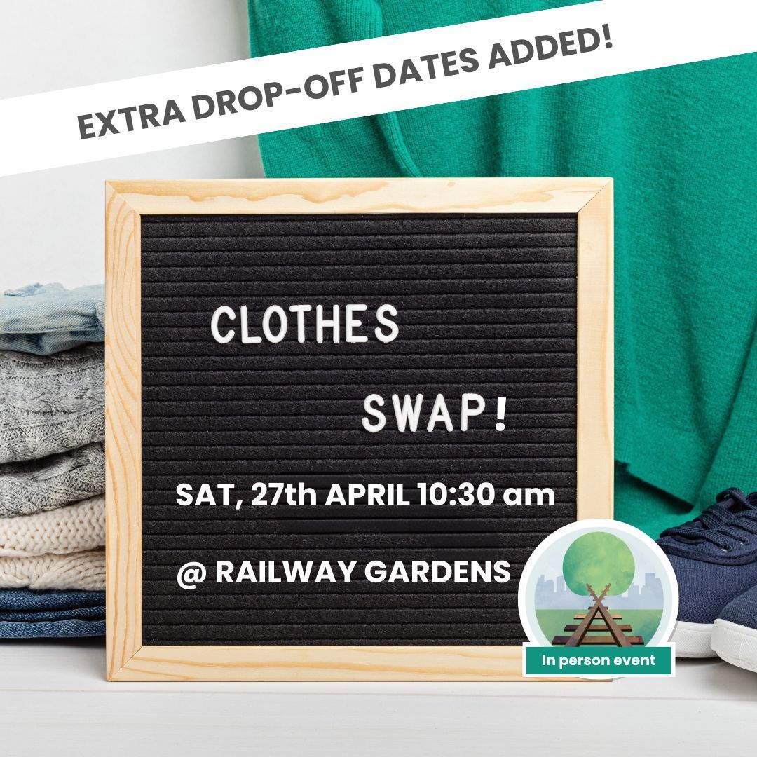 Extra drop-off dates have been added for our upcoming clothes swap! 👕👖 ✨ Find out all you need to know about the event and register for email updates here! 👉 buff.ly/4cLEWHk? #clothesswap #swapshop #greensquirrel #railwaygardens #cardiff #splott #events #whatson