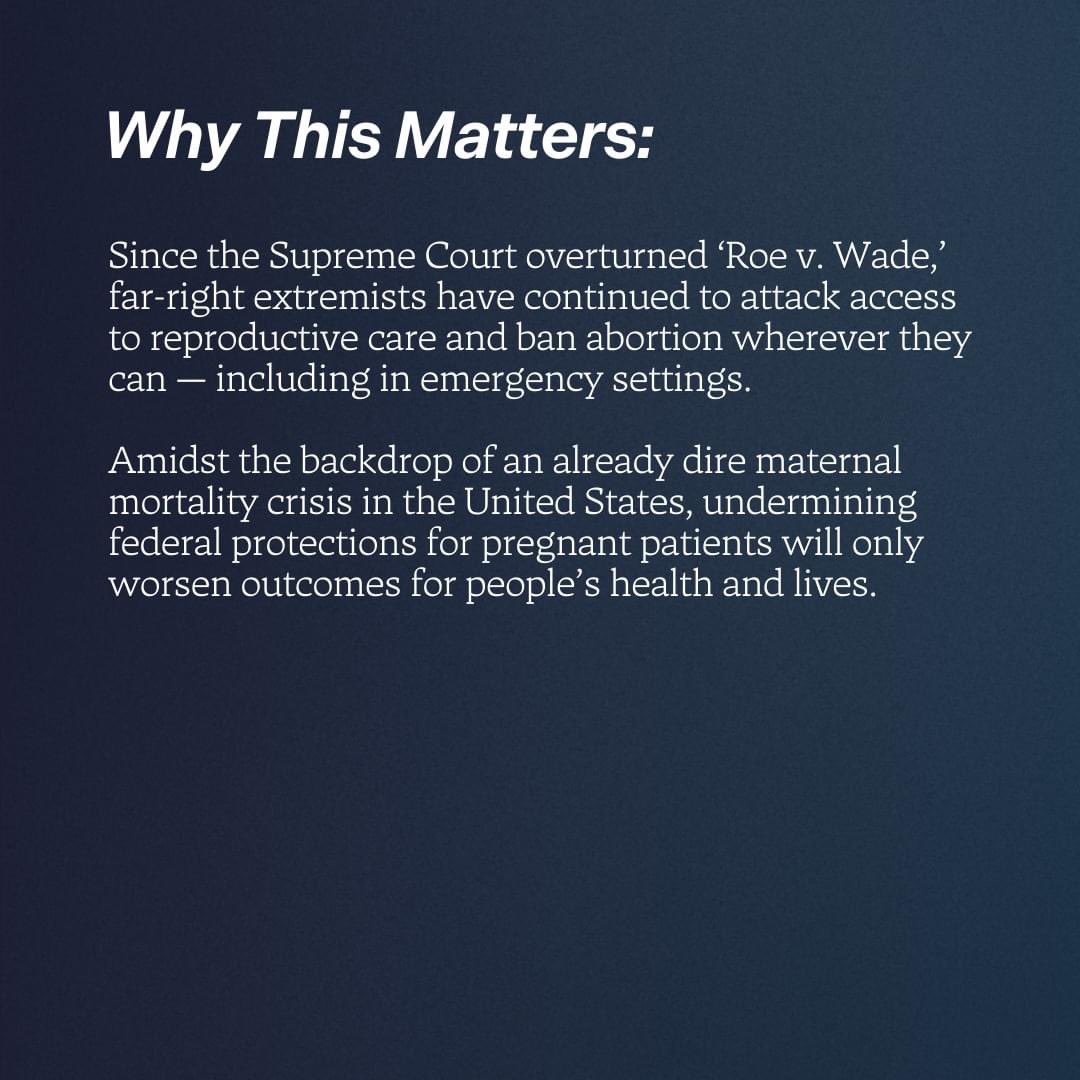 Today, the U.S. #SupremeCourt is hearing oral arguments in a case that will decide whether states can deprive pregnant people of the federal protection that guarantees them emergency care, including abortion care. Here’s what you need to know: