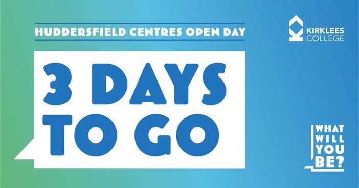 ⏳ Just three days left until our Huddersfield Open Day! 📅 Date: 27 April 🕒 Time: 10.30am – 1pm 📍 Location: Huddersfield Centre, Brunel Construction Centre, Engineering Centre and Taylor Hill Animal Centre. 🕒 Last entry: 12.30pm🏃 Book now! ow.ly/bBej50RmSMV