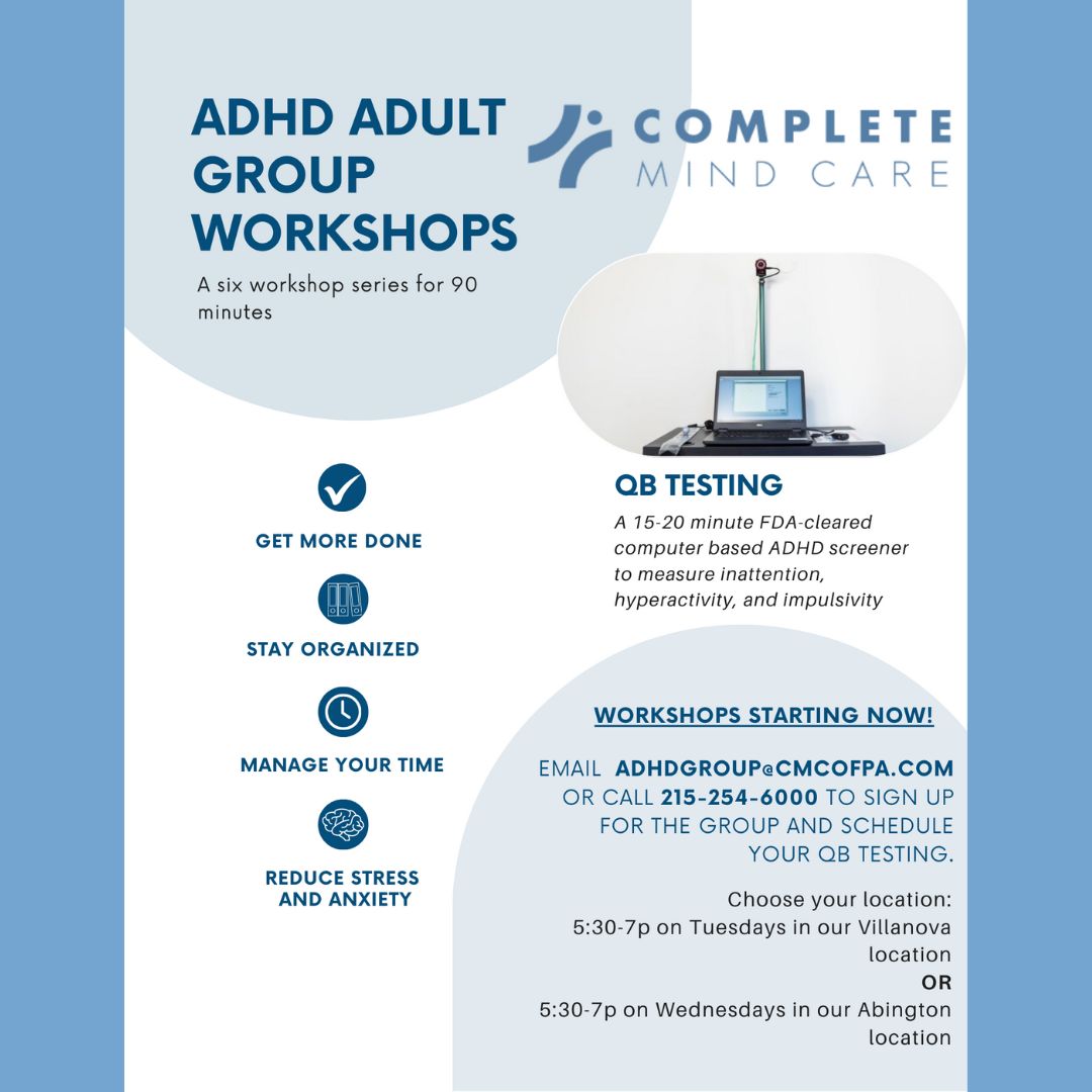 Ready to manage your ADHD and feel more in control of your life? Our Adult Group Workshops will empower you with knowledge and practical tools. Sign up today! #ADHD #AdultADHD #TakeAction Contact: Phone: 215-254-6000 Let me know if you have any other edits!