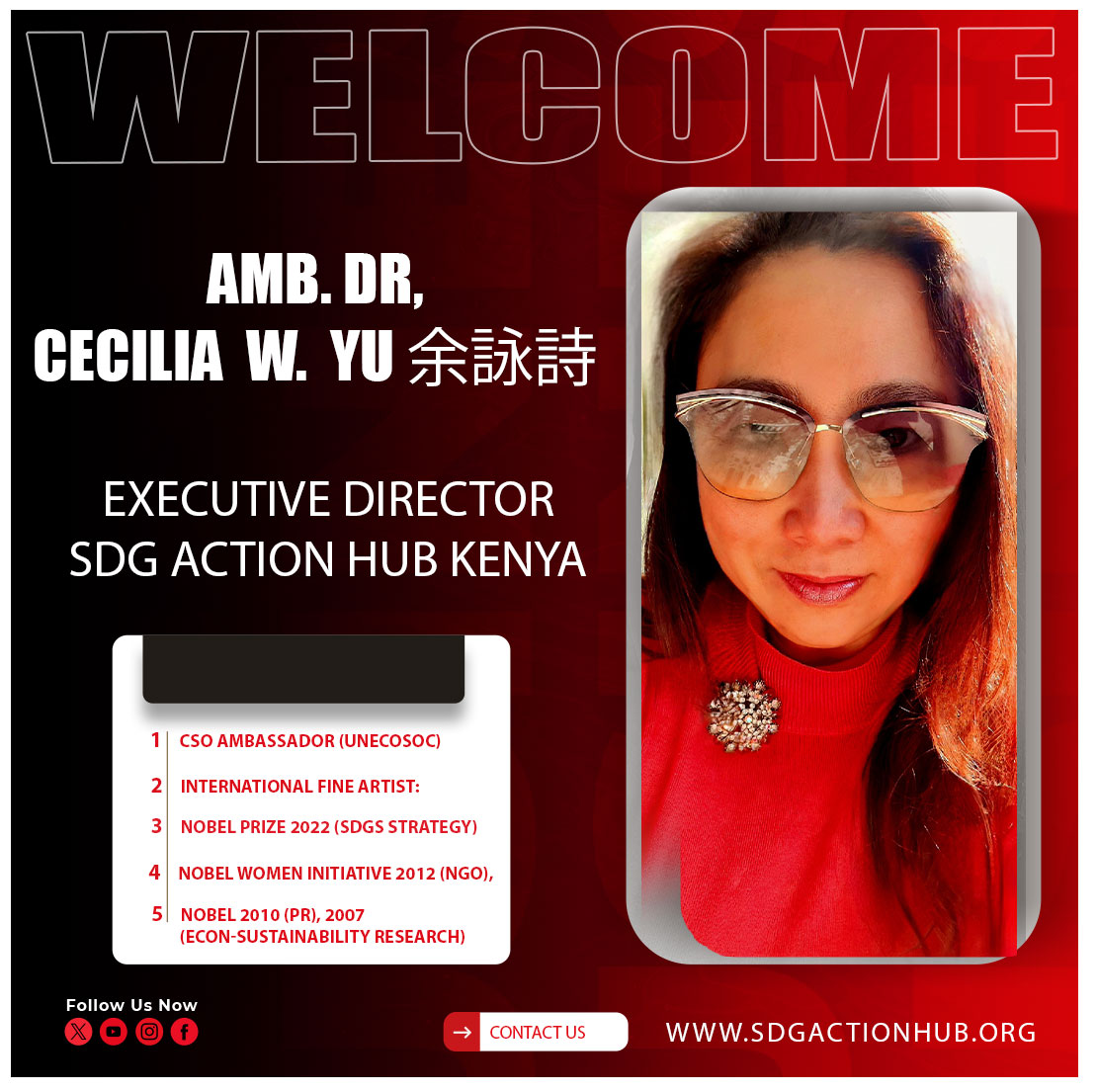 We are excited to welcome Amb. Cecilia W Yu 余詠詩 . She will be instrumental in developing and implementing strategies that drive progress towards a more sustainable Kenya. We are confident that her expertise and passion will empower and forge impactful partnerships.