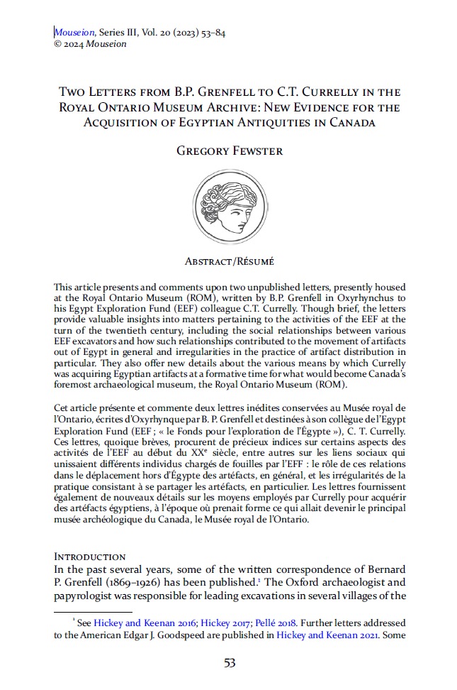 How did so many Egyptian antiquities end up at @ROMtoronto? We know a little more about this process now thanks to two letters of BP Grenfell which I have now published and contextualized Have a read: doi.org/10.3138/mous...
#museums #archaeology #papyrology #oxyrhynchus