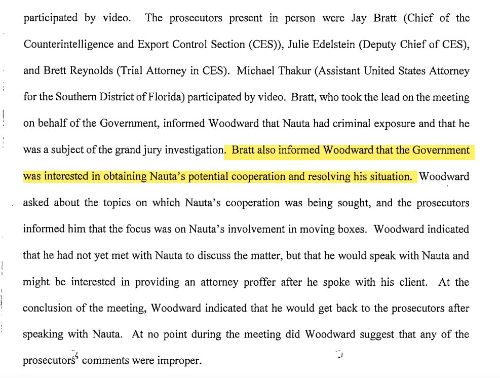 This is how DOJ described the August 24, 2022 meeting with Woodward--about 2 weeks after FBI raid of Mar-a-Lago. Nauta is one of Trump's closest personal aides.