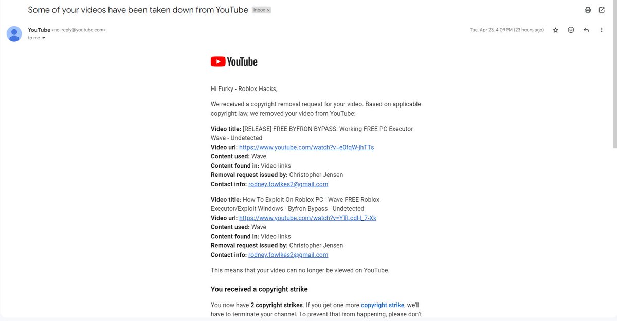 FurkyRB's tweet photo. @TeamYouTube YouTube is violating DMCA rights by not forwarding claimants detail after a succesful counter notification? I'm being exorted with fraudulent strikes along with many others and YouTube &amp; it's legal team is doing nothing about it. https://t.co/yih9Rjraft