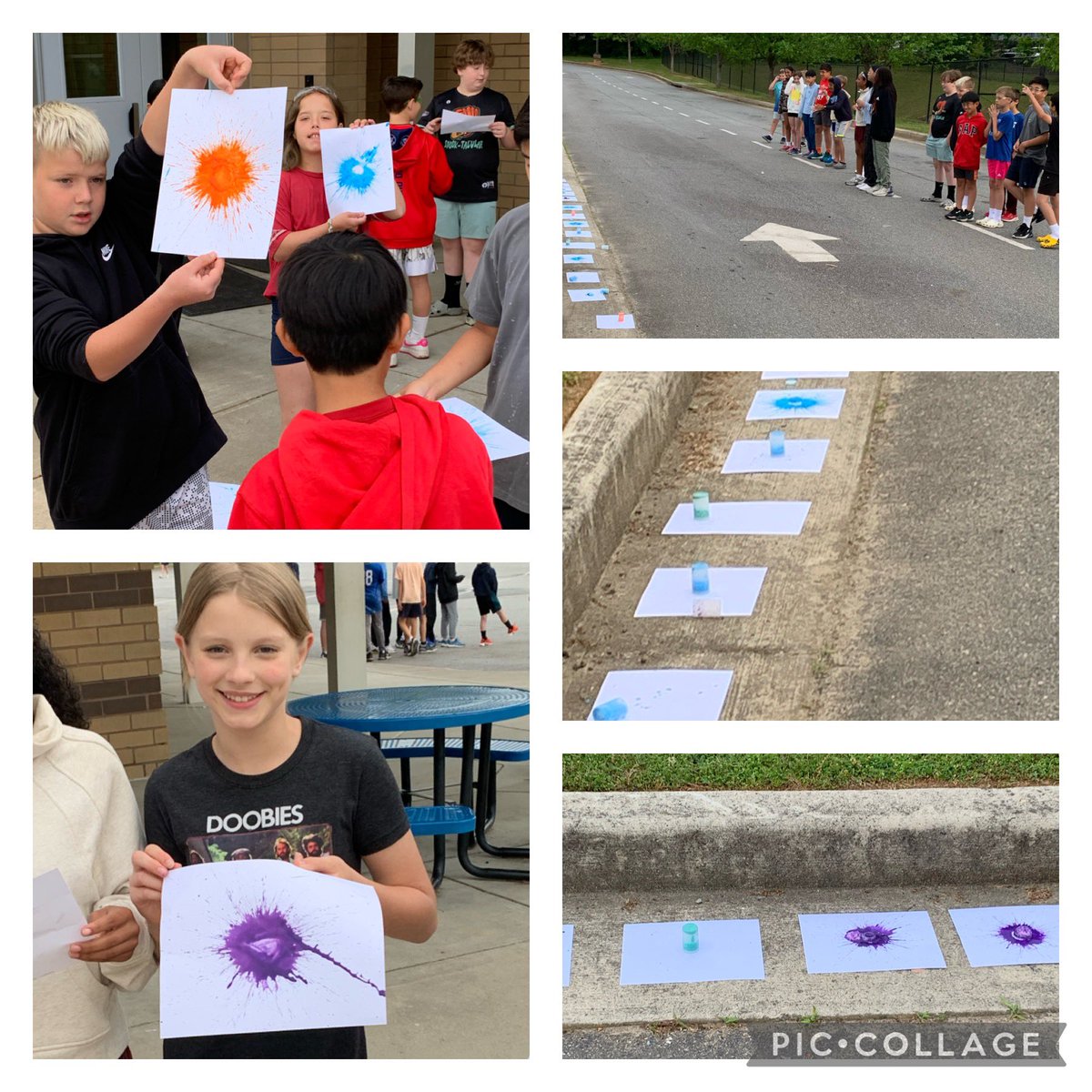 5th graders @EastSide_CCSD making paint rockets to create art! Tomorrow these splats will be transformed in the maker space w/ @CushingMollie Thanks @lnmaples for the idea ❤️ @STEMcobb @cobbscience