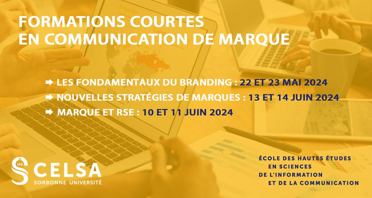 Envie de vous former et développer vos compétences en #communication de #marque ? Le #CELSA propose 3 #formations courtes de 2 jours afin de répondre à vos besoins ! En savoir plus : fc.sorbonne-universite.fr/entite/celsa/d…