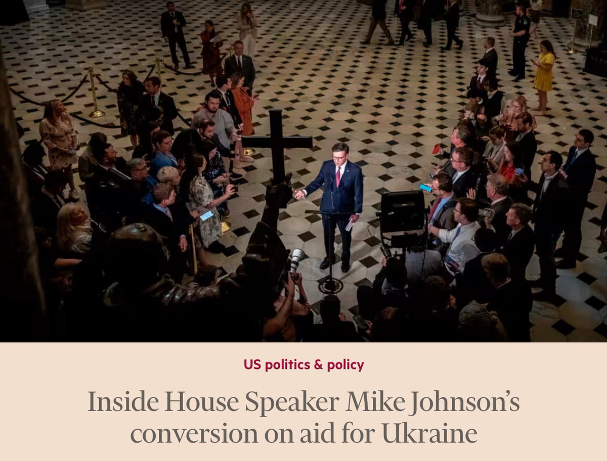 🙏👀 'In the last week of February, a large billboard appeared across the street from Mike Johnson’s home church in Benton, Louisiana', - The Financial Times 🇺🇦 'For such a time as this,' it read, quoting a Bible verse alongside an image of a damaged Baptist church in Berdyansk,