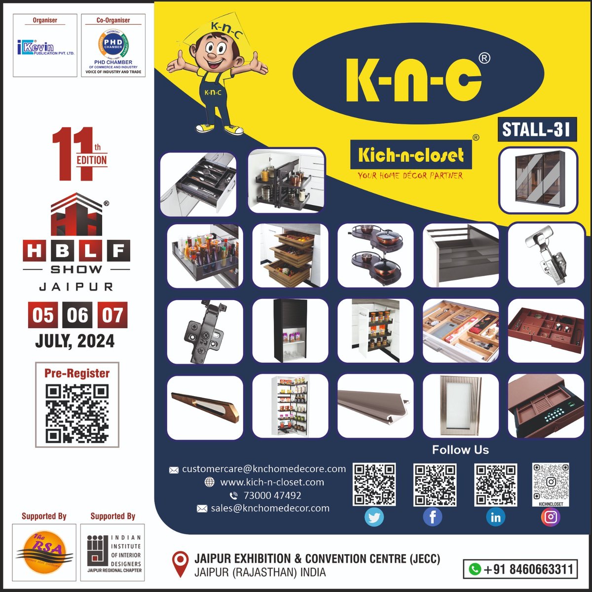 HardwareSamachr's tweet image. Discover modern kitchen solutions with KNC at HBLF Show Jaipur, 05 to 07 July 2024, JECC Rajasthan.
#ProfessionalTraders #Jaipur #KichNCloset #YourHomeDécorPartner #KitchenAccessories #WardrobeAccessories #HBLFShow #HBLFShow2024 #JECC #Hardware #Building #Lifestyle #Furniture