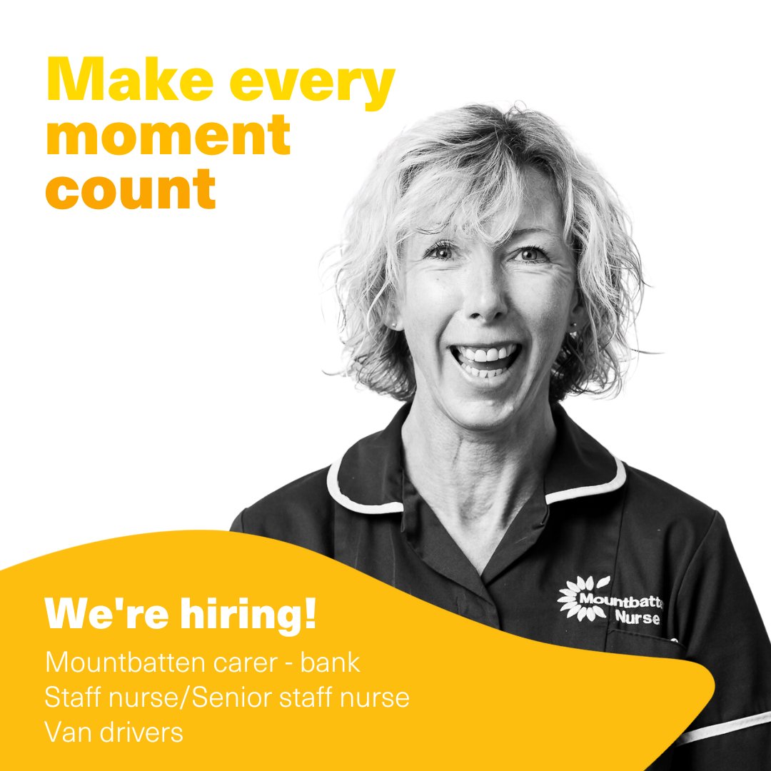 Join our proud and committed team! We are hiring: ⭐ Staff nurse/Senior staff nurse ⭐Mountbatten carer - bank ⭐ Van drivers Visit our website for more details and to apply 👉 ow.ly/GTbm50Rn7vs