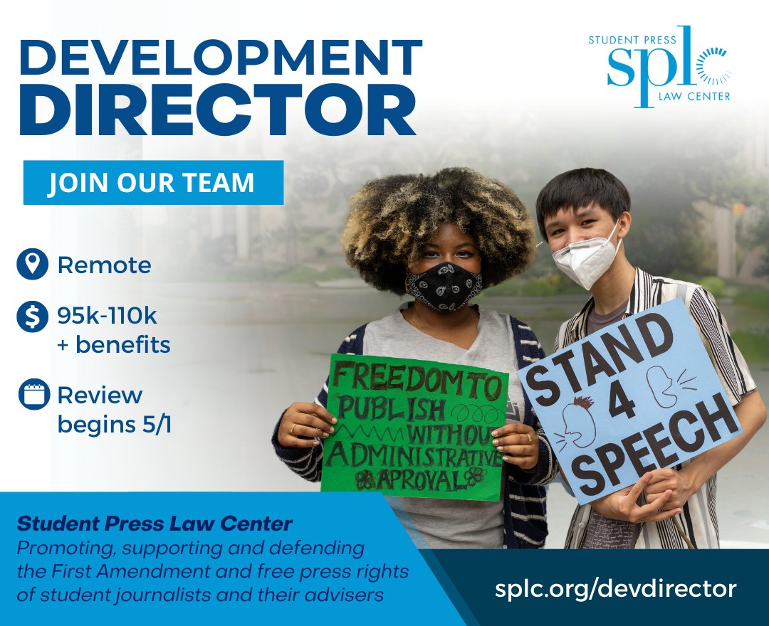 ICYMI: We're #hiring a #developmentdirector! As we celebrate our 50th anniversary, help us find new supporters for empowering student journalists with legal support and protecting their First Amendment rights. Please share with your networks! loom.ly/AQfOCUQ