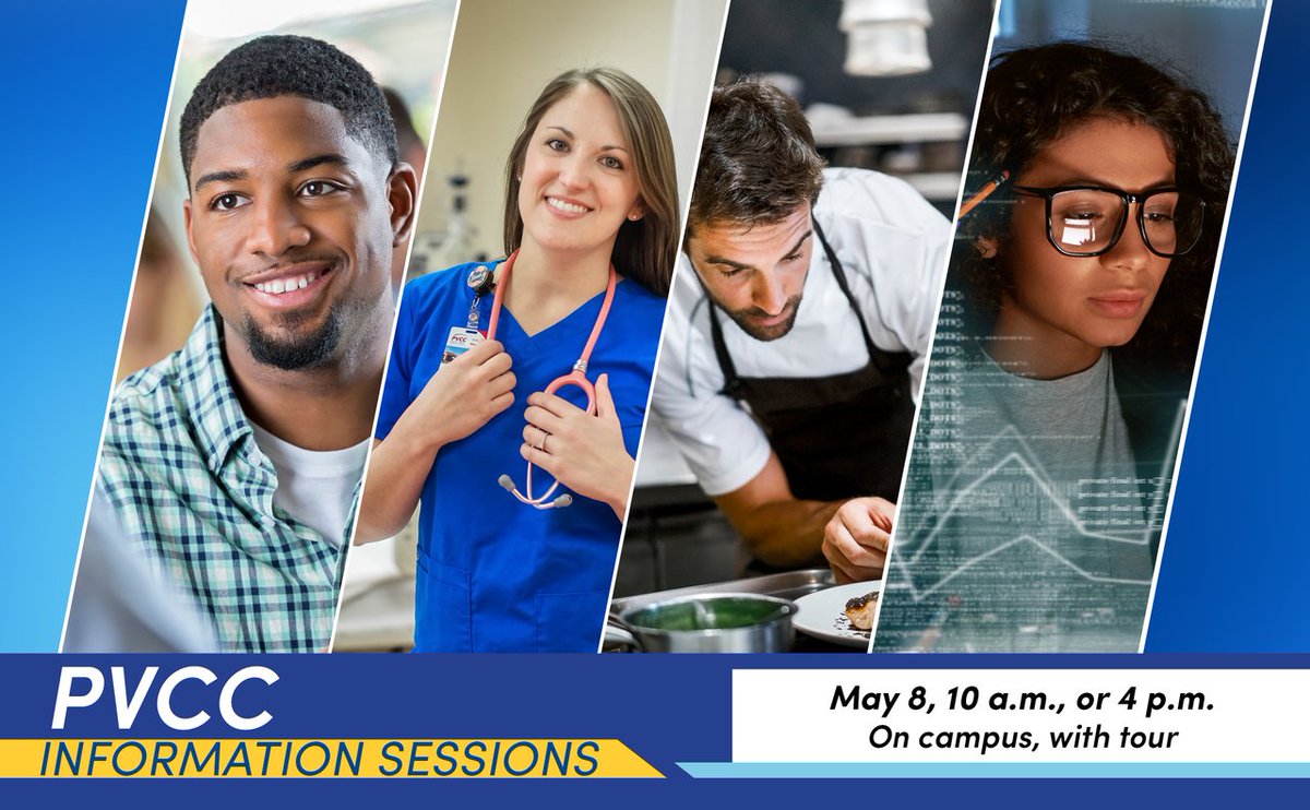 Planning to attend PVCC this summer or fall? Sign up for a May 8 information session. Learn about programs, funding options and other resources to help you get started at PVCC. The sessions are free, open to the public and include a tour. Preregister at bit.ly/49gzMQt.