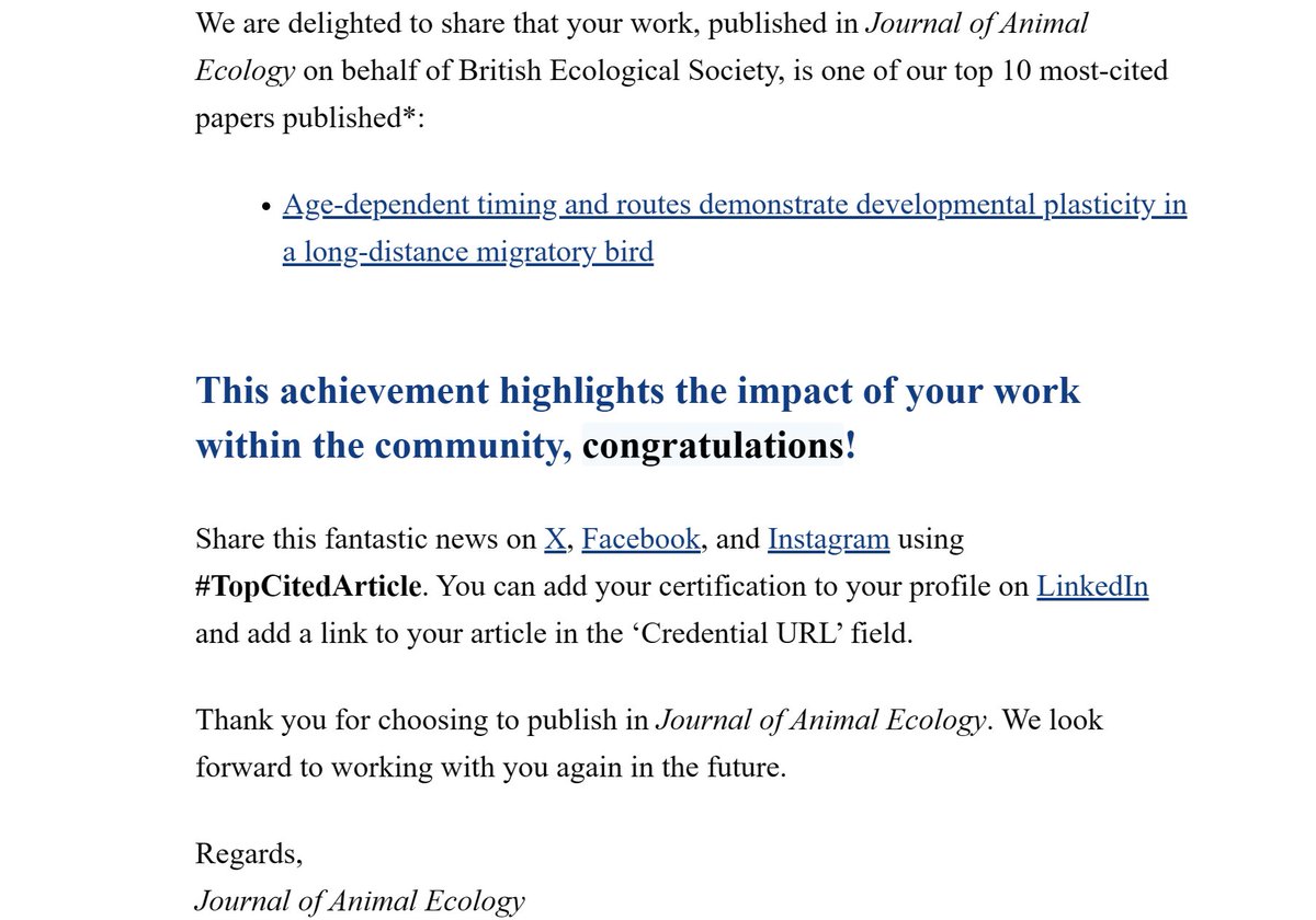 Wow, the best thing of publishing (apart from the writing) is the reading, and citations may indicate how much a paper is read. Nice that our paper on individual development of #migration in flocking #shorebird migrant based on #tracking got good score. besjournals.onlinelibrary.wiley.com/doi/10.1111/13…