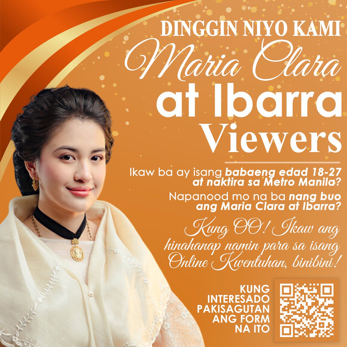 ❗️ CALL FOR PARTICIPANTS ❗️ We are 2nd-year BA Communication Research students from UP Diliman, conducting a study about the viewership of Filipino female Gen Z audiences on the portrayal of Maria Clara in GMA's teleserye, Maria Clara at Ibarra (MCI) 📺.