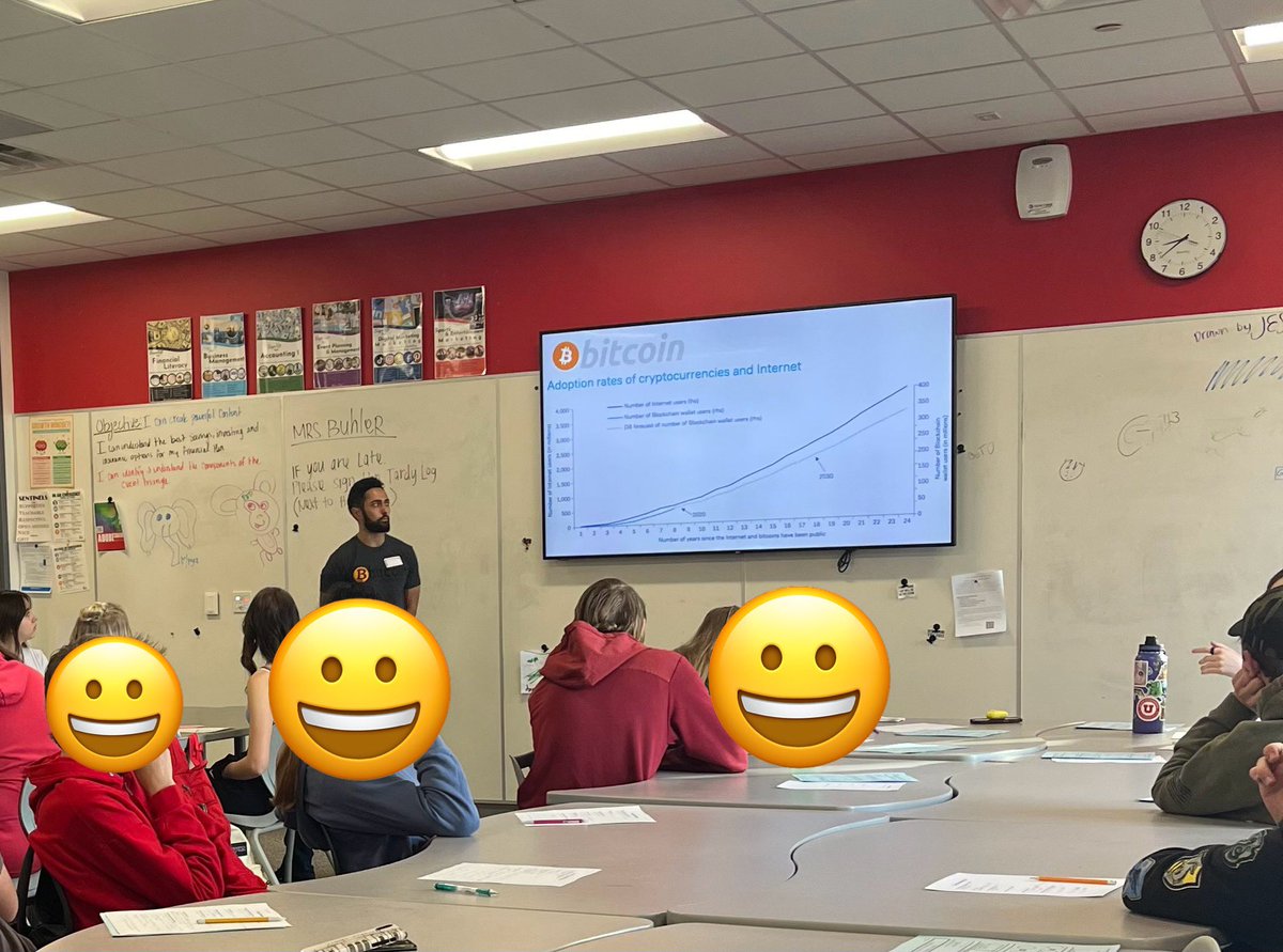 📚Educating future #Bitcoin ers! 

I was invited to teach an intro to Bitcoin for my friends high school financial literacy class. 

Most of the talk was surrounding “What is Money”.

Many were engaged and asking questions! A few fell asleep 😅

I look forward to more educating!