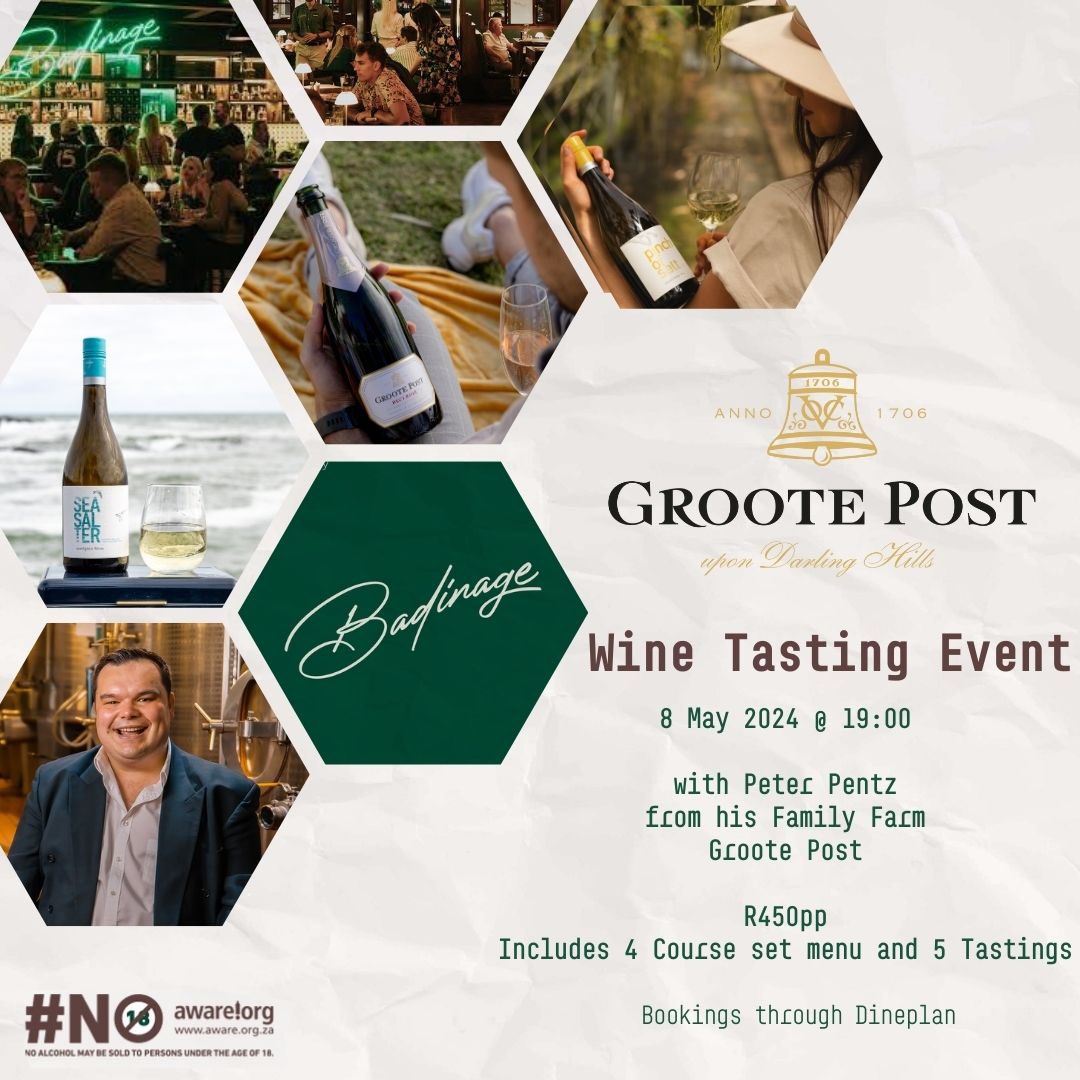 Pretoria, get ready for an evening of fine Groote Post wine, delicious dining, and stories. 🍷🍽️ Wed., 08 May at Badinage Silverlakes is where it will all be going down 🤩 Join @PeterPentz for a memorable evening. Reserve your spot now through Dineplan 👉 bit.ly/3xDJvDp