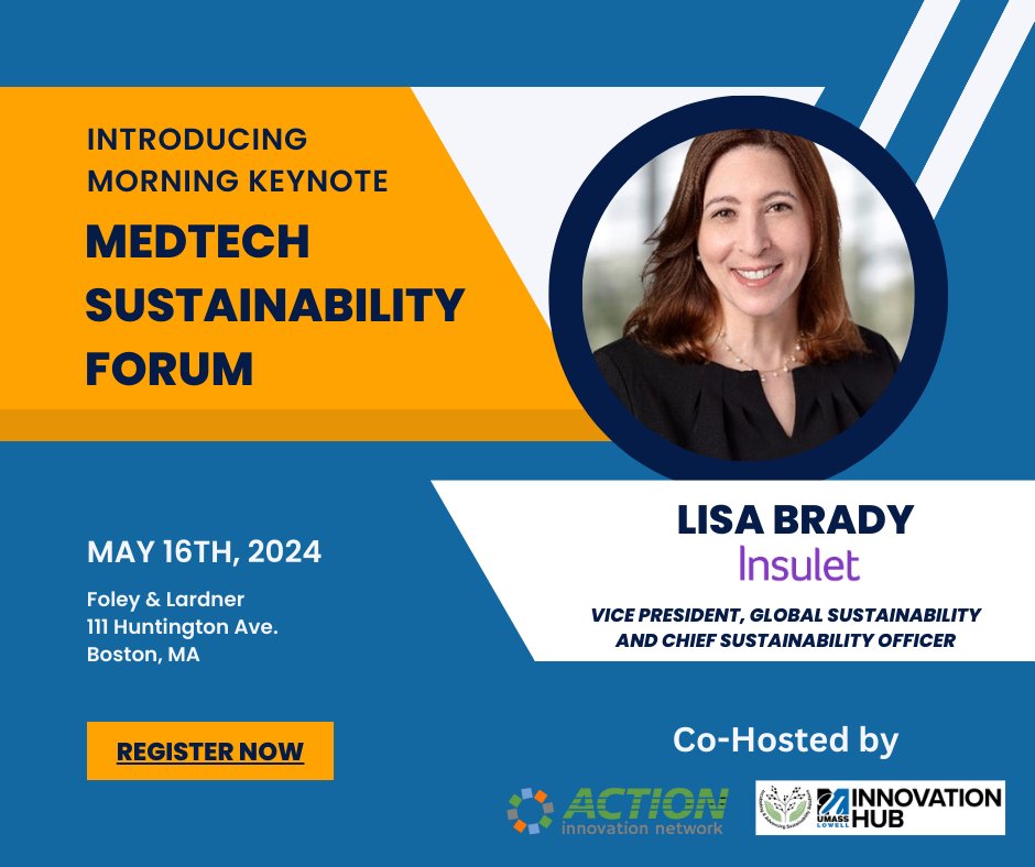 Announcing Lisa Brady, Vice President, Global Sustainability and Chief Sustainability Officer at @InsuletCorporation, as our morning keynote speaker at the #Medtech #Sustainability Forum on May 16th at <a href="/FoleyandLardner/">Foley & Lardner LLP</a>. Register at eventbrite.com/e/medtech-sust…