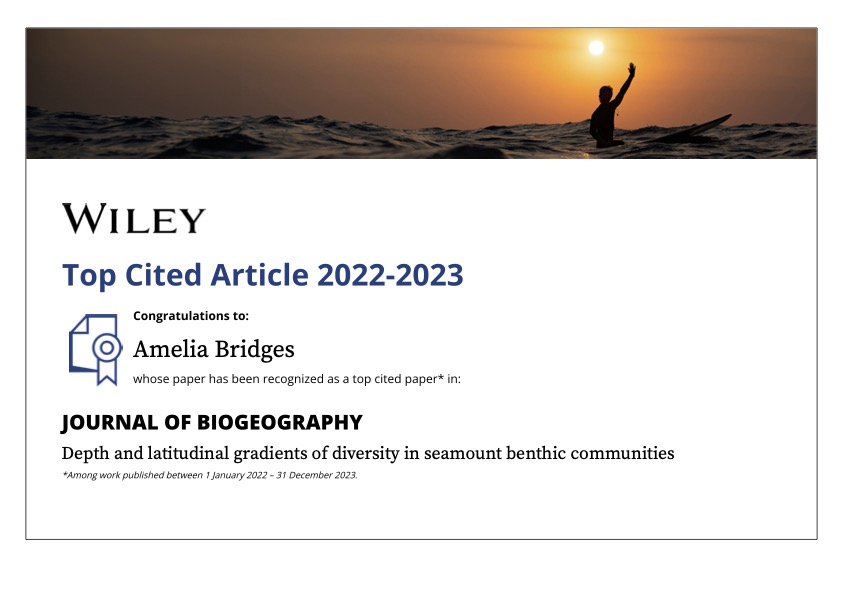 Lovely mid-week surprise to open up my emails & find out that one of our papers is in the top 10 most-cited papers published @JBiogeography in 2023! #TopCitedArticle