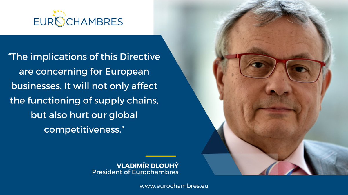 Eurochambres President @VladimirDlouhy raises concerns about the @Europarl_EN 's vote on #CS3D #DueDiligence, warning of increasing compliance costs and risks to competitiveness.

Read more:bit.ly/PR_VoteDueDili…