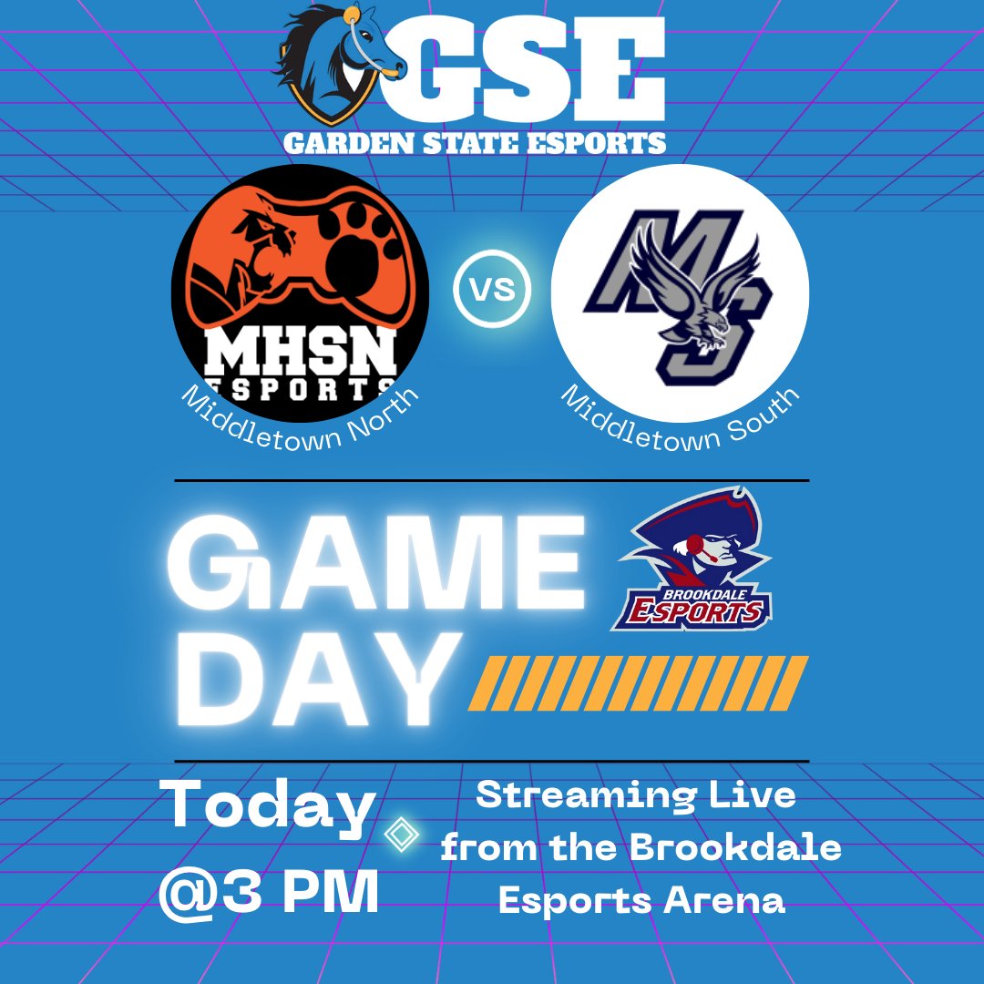 Catch the live match between Middletown North and Middletown South today at the @BrookdaleEsports arena! Don't miss the action, tune in at 3:30pm today: l8r.it/vrgt @dalstonEDU #forthebelt #esports #nj #newjersey #esportsedu #education