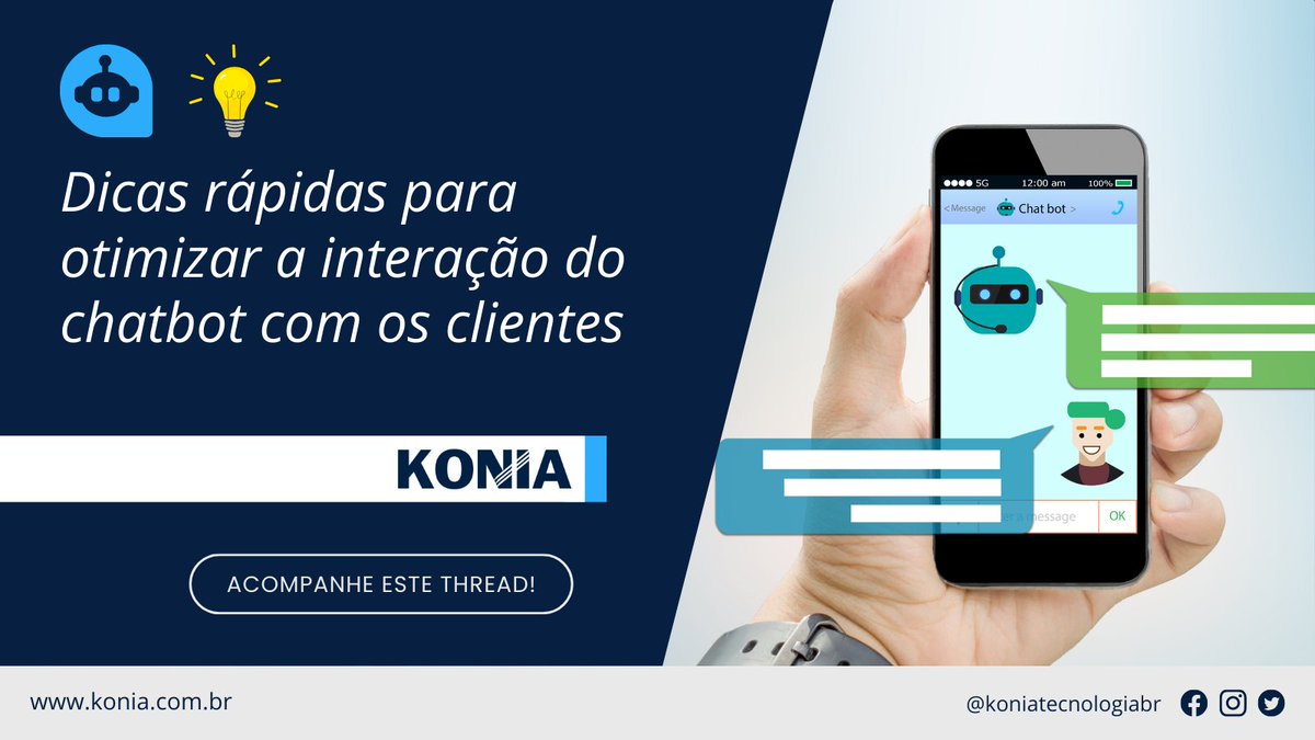 KoniaTecnologia's tweet image. 🚀 Iniciando um Thread! 🚀 Como você pode tornar seu chatbot não apenas funcional, mas também envolvente e eficaz? Vamos mergulhar em algumas dicas rápidas para otimizar a interação do chatbot com os clientes. #ChatbotTips #CustomerExperience