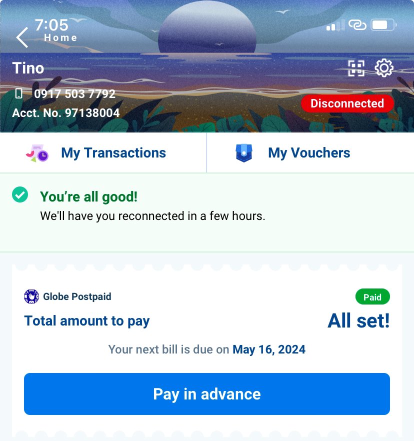ONITS's tweet photo. @enjoyGLOBE Hi Globe bayad na ko kahapon pa thru Globe One pero until now i cant make calls and no data! May tumawag sakin sinabi lang na bayad na ako pero nung nag tanong na ko sa connection binabaan lang ako. Whole day wala nang tumawag. https://t.co/VBQijGRv4V