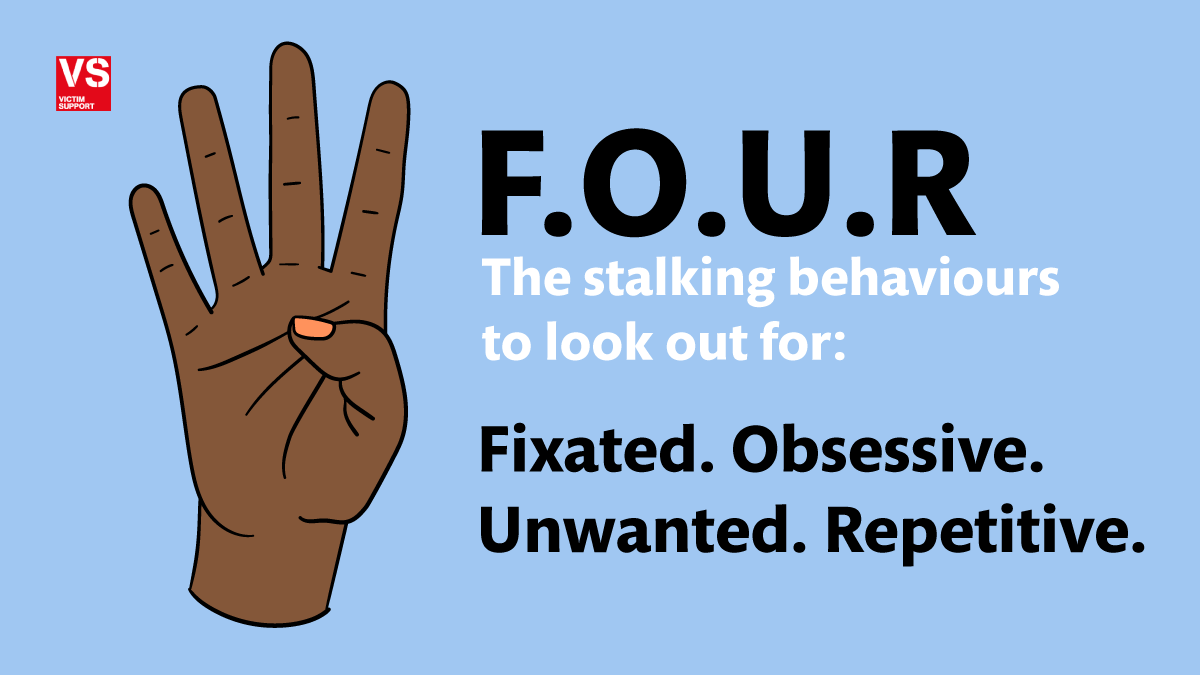 Do you know the F.O.U.R signs that indicate you're being stalked?
It means Fixated, Obsessive, Unwanted and Repetitive behaviour. If you're experiencing this and you to feel unsafe, our lines are open 24/7.
📞08 08 16 89 111
💻victimsupport.org.uk/live-chat
#BrumCharityHour
