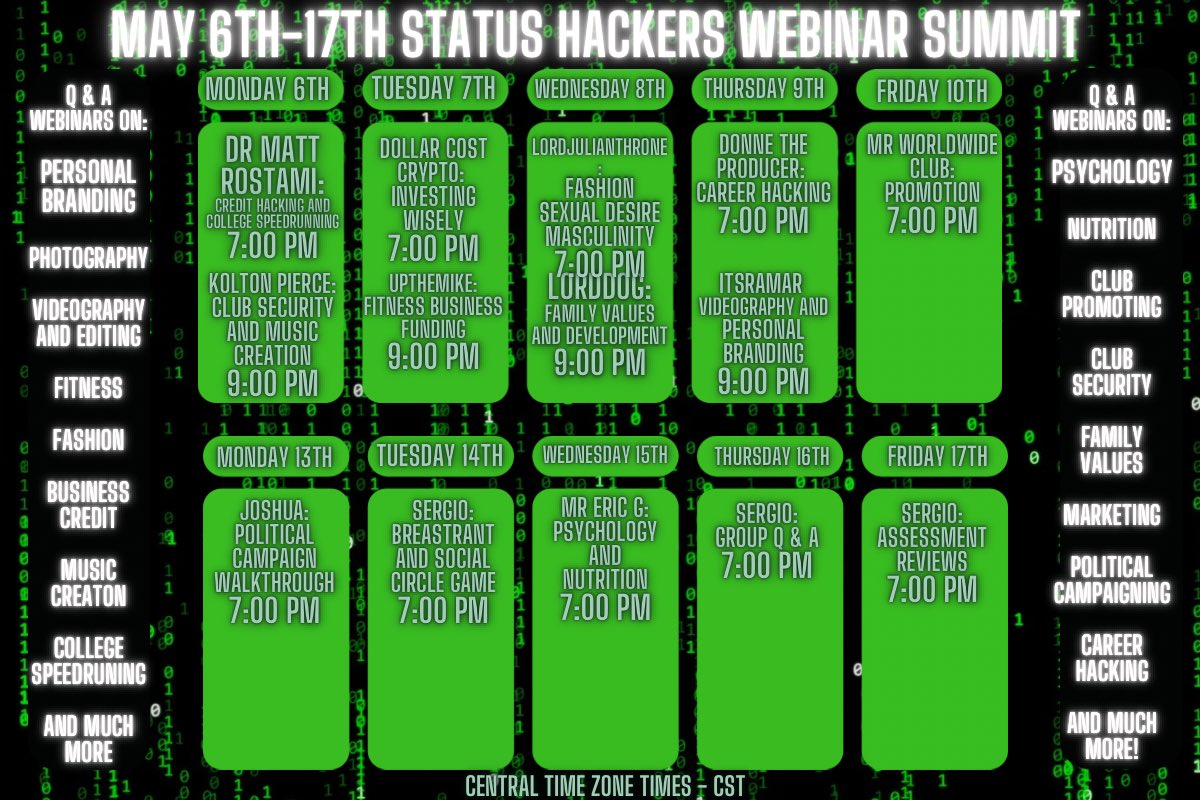Don’t miss this 🔥 webinar series next week!

Enrollment ends 5/1/24!

Statushackers.com
