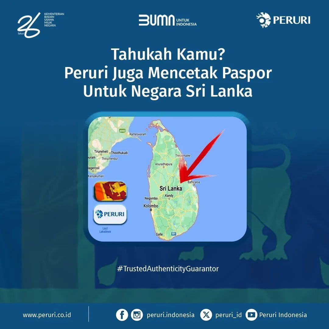 RorenWijaya's tweet photo. Selain mencetak buku paspor untuk Indonesa, Peruri juga menembus pasar internasional dengan mencetak buku paspor untuk Sri Lanka. 

#Peruri #PeruriIndonesia #trustedauthenticityguarantor #trustedauthenticityguarantatorsince1971 #penjaminkeaslian #peruripenjaminkeaslian https://t.co/aREJN5VkJR
