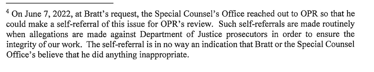 Bratt/Jack Smith referred the matter to DOJ's Office of Professional Responsibility (LOL). I'm sure a diligent investigation is underway 🙄 Date here must be incorrect--June 2023 not 2022.