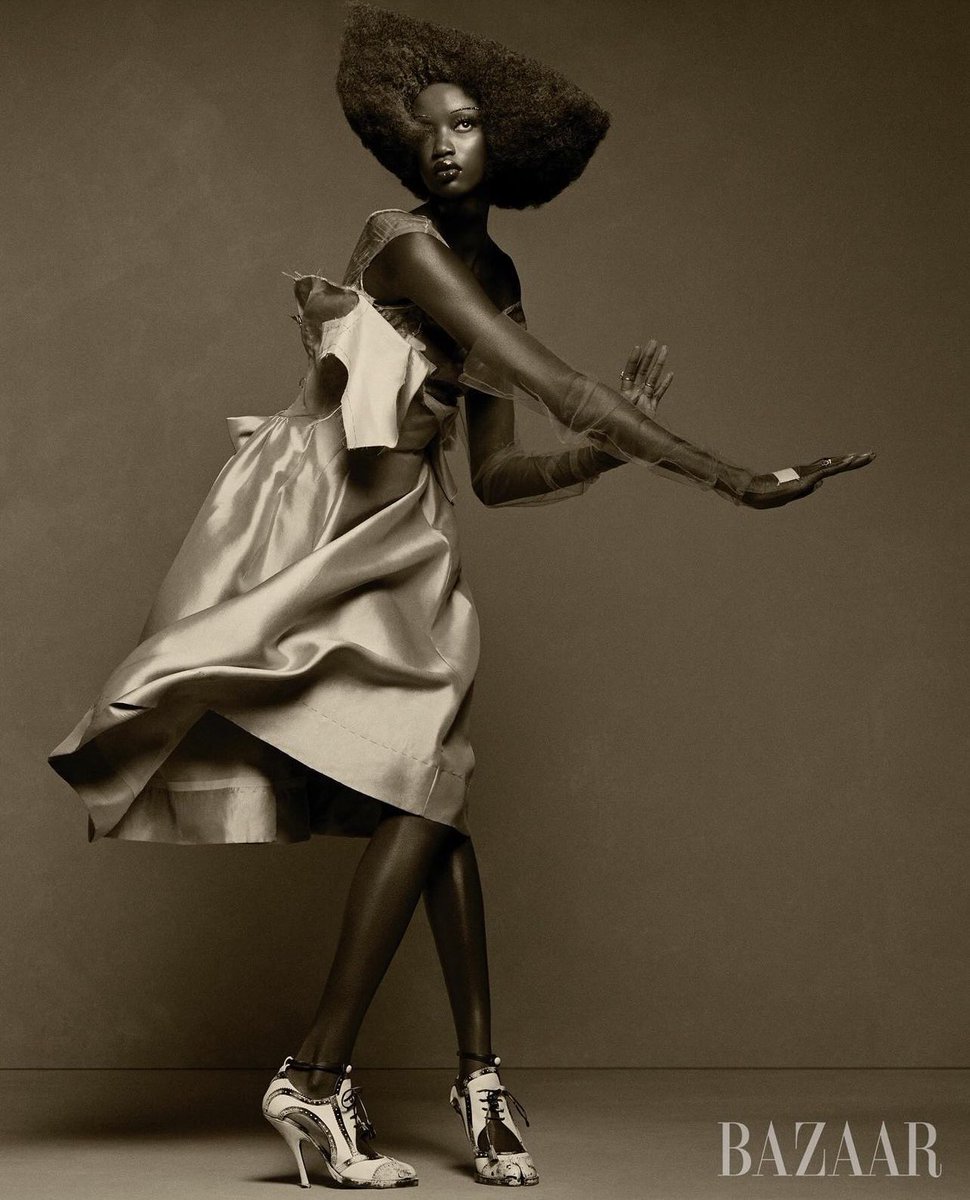 And again! Anok Yai for Harper’s Bazaar May Issue wearing the Margiela Spectator Tabi pumps!