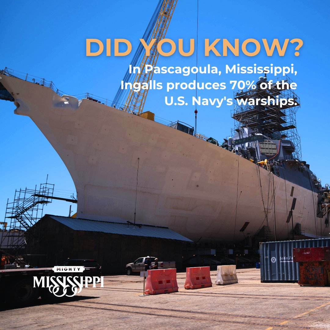 🚢 In 1938, #IngallsShipbuilding was started in Pascagoula, MS, and today, more than 11K #shipbuilders produce some of the most technologically advanced amphibious ships, destroyers and cutters in the world - including 70% of the #warships for the @usnavy!🚢👏@wearehii #MightyMS