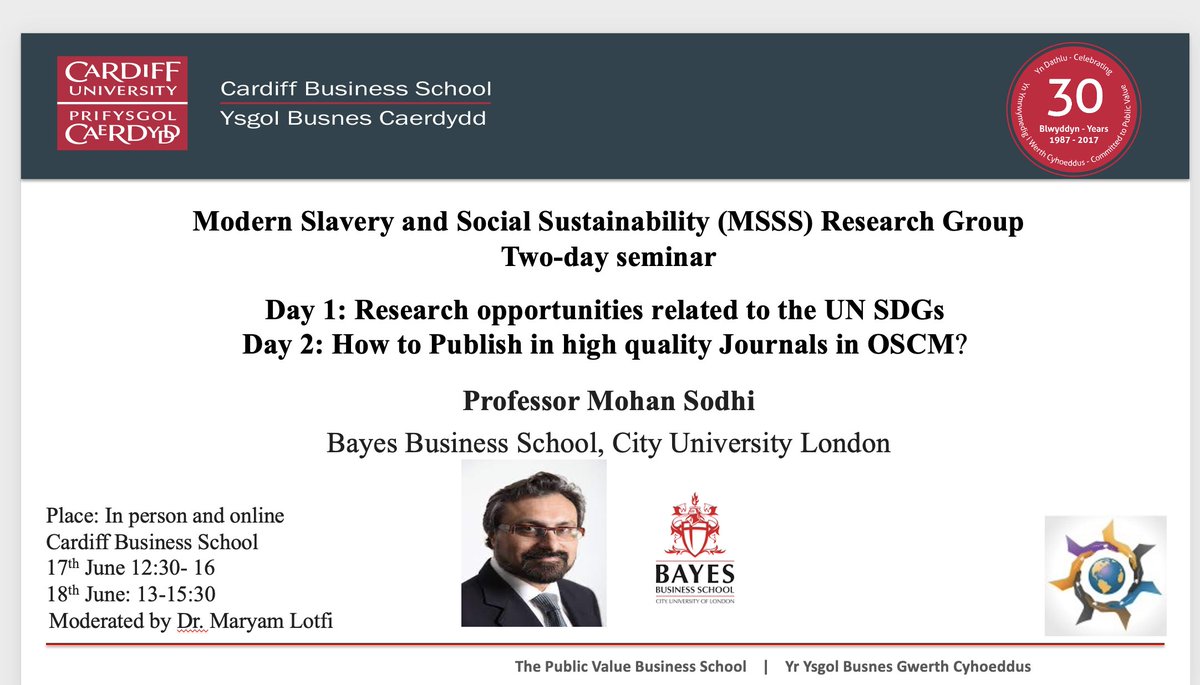 We at Modern Slavery and Social Sustainability Research Group are honored to announce that we will be hosting Professor Mohan Sodhi from Bayes Business School, City University of London, in June 2024.
Thank you @MohanSodhi.
@cardiffbusiness 
@MSSS_Cardiff