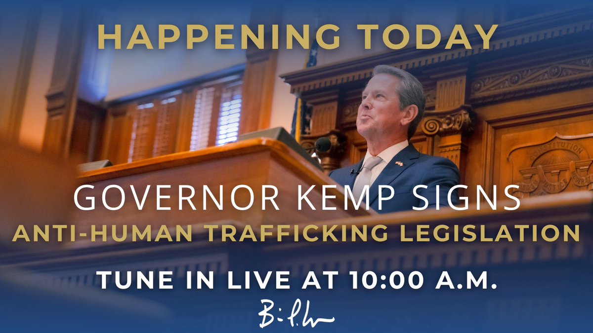 At 10:00 a.m., I’ll sign @GAFirstLady’s 9th piece of legislation combatting human trafficking as we continue to seek justice for victims of this horrible crime.