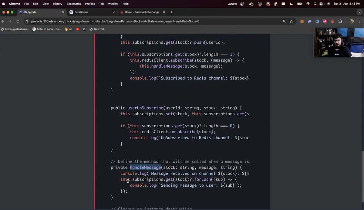 santi3012139331's tweet photo. Wrapping up Week 20.2 class of cohort 2 @kirat_tw .
🎉 Delved into -
-- Stateful vs Stateless Backends
-- State management in a Backned
-- Singleton Pattern
-- Pub Subs + Singleton pattern

#100daysofcoding  #100xDevs  #webdevelopment #buildinginpublic https://t.co/BHSsm4w3Aa