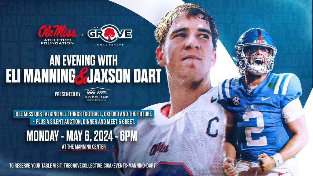 Join us for a special evening with @EliManning and @JaxsonDart presented by @RiverlandRoofs 🏈 There will be a silent auction, dinner and a meet and greet experience with Eli and Jaxson! 🔴🔵 Reserve your table at the link in our bio. 🔗